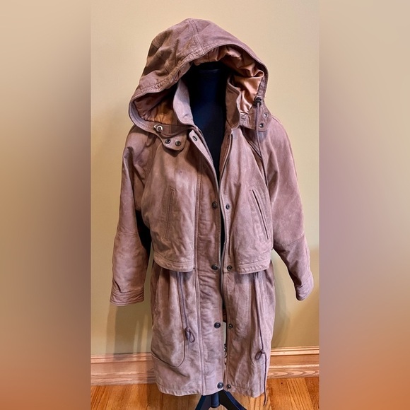 Green Fields Leather Suede Coat Size M Brown Australian Snaps Zipper Ties VTG - Picture 2 of 16